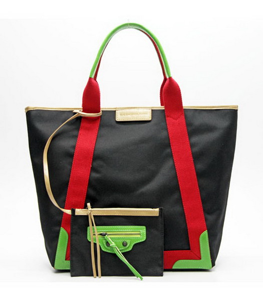 Balenciaga Canvas Tote Bag con Cuoio Fodera in Black